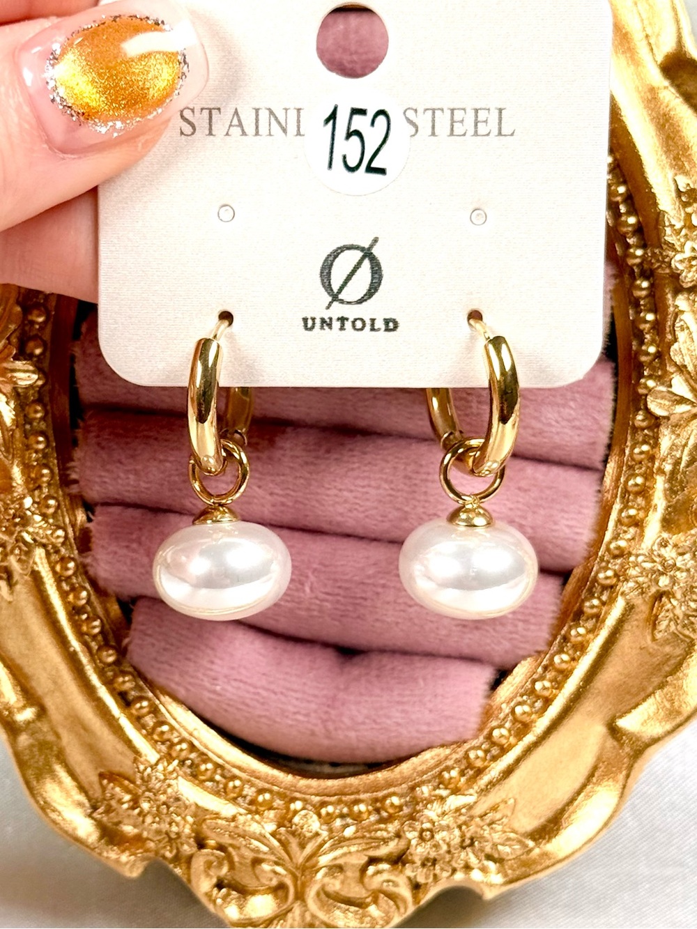 #152 INS Pearl Dangle Earrings Tarnish Free Stainless Steel Pearls Hoop Earrings